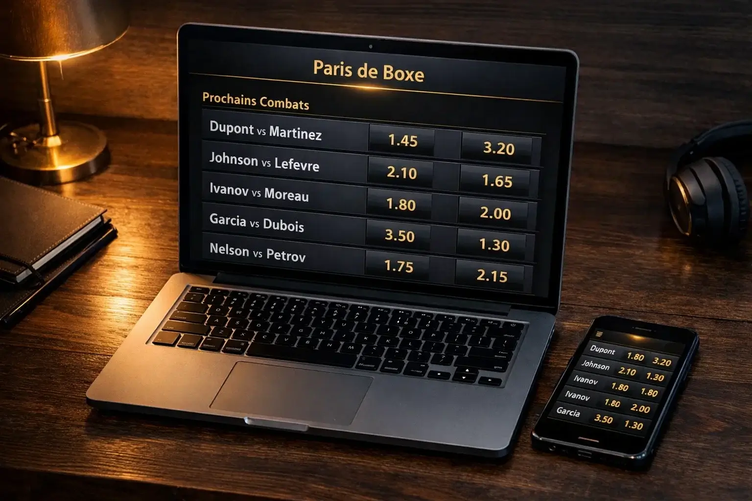Écran affichant les cotes et marchés de paris sportifs pour un combat de boxe